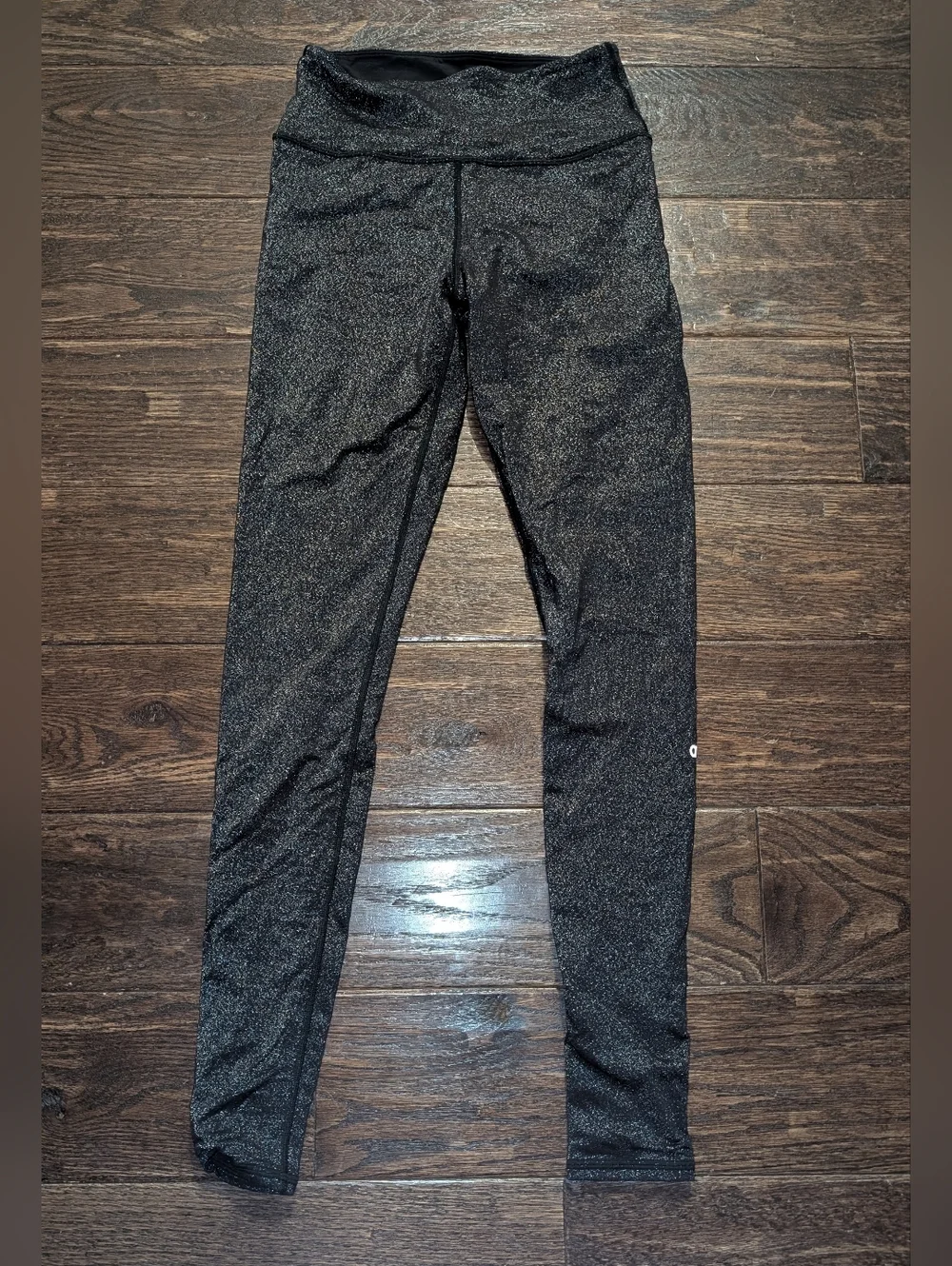 Alo Mid Rise Full Length Leggings Black Silver Sparkly